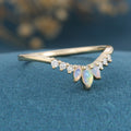 Marquise cut Opal  Round Moissanite | Diamond Curved Wedding Band Ring