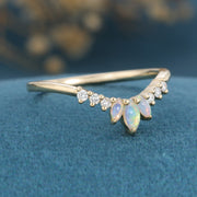 Marquise cut Opal  Round Moissanite | Diamond Curved Wedding Band Ring