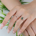 Forever Glow Moss Agate Couple Rings | Rose Gold Leaf Wedding Bridal Set