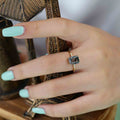 Emerald cut Moss Agate Side Stone Engagement Ring