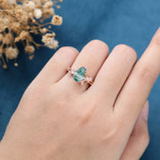 Coffin Cut Natural Green Moss Agate  Engagement Ring 