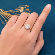 Pear cut Moissanite Cluster |  Halo Engagement Ring