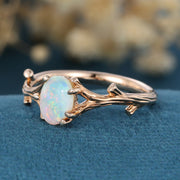 Nature Inspired Oval cut Opal Leaf Engagement Ring