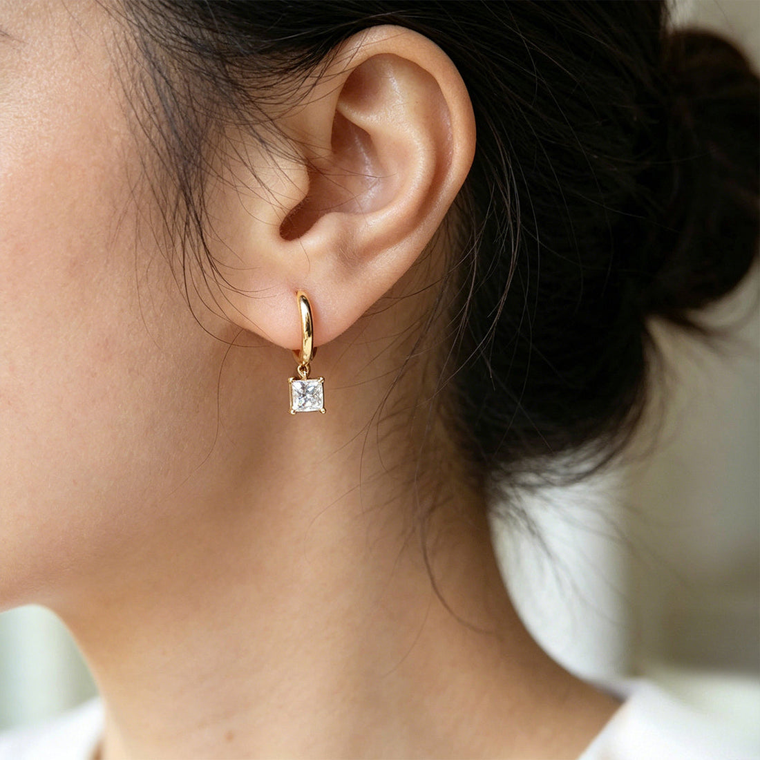 Princess cut Lab Grown Diamond Hoop Earrings Set
