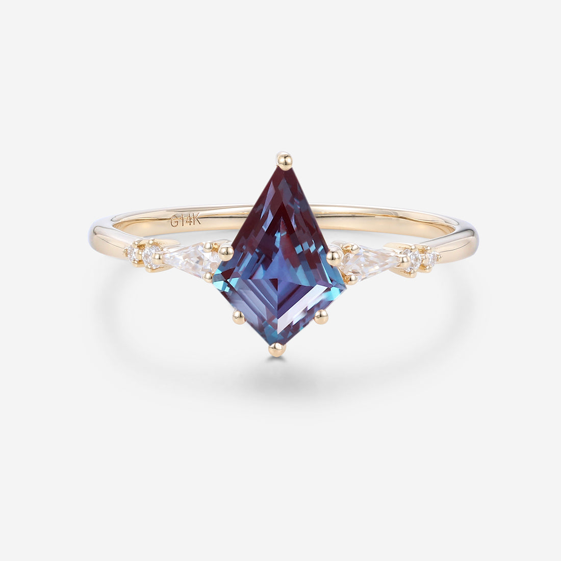 Kite Cut Lab Alexandrite Engagement Ring