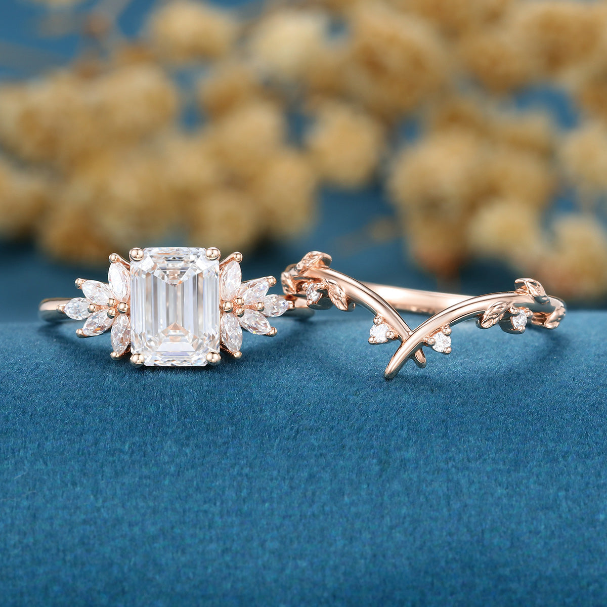 Emerald cut Lab Grown Diamond Wedding bridal set