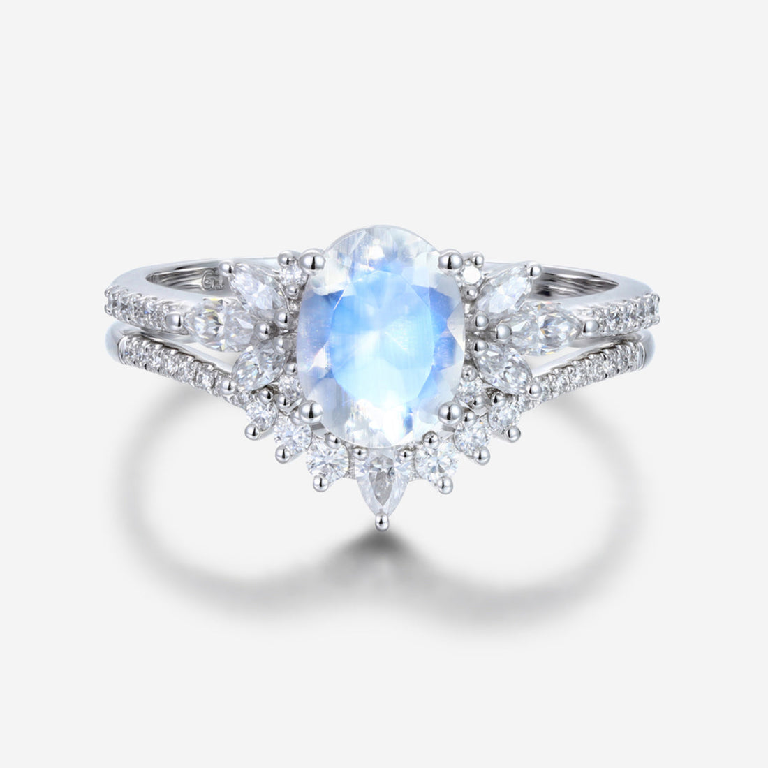 1.5 Carat Oval cut Moonstone Cluster Engagement ring Bridal Set