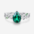 Pear cut Lab Emerald Leaf Twig Engagement Ring Leaf Branch Moss Agate ring
