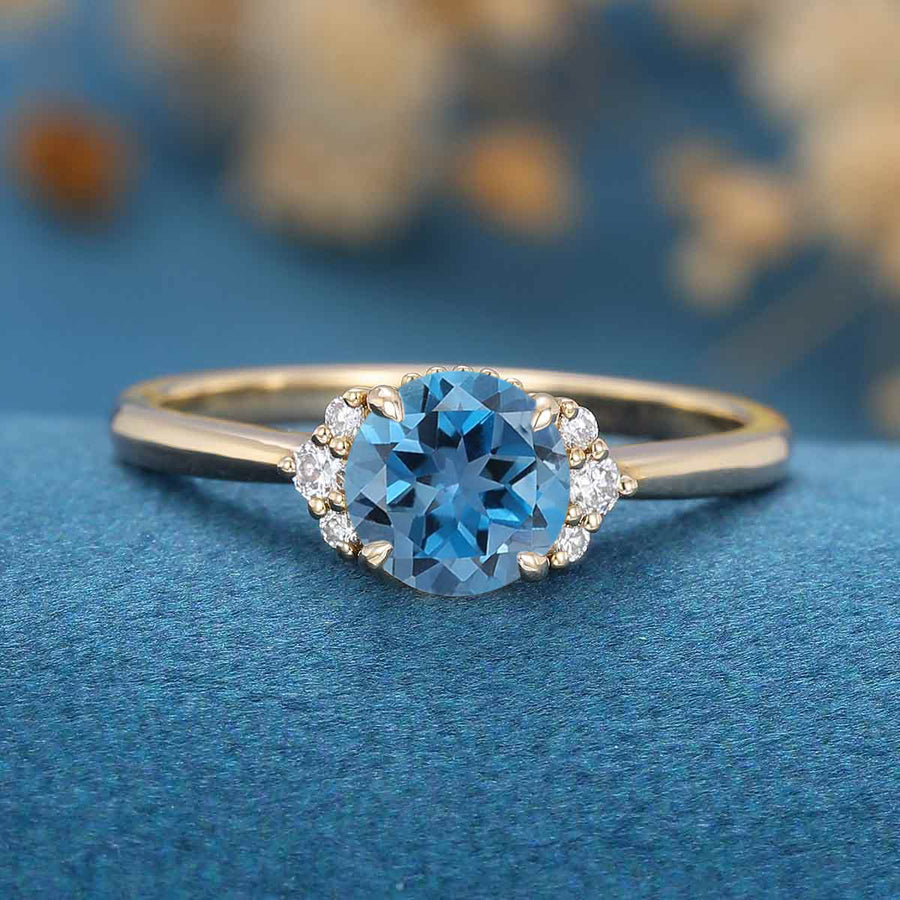 Round cut London Blue Topaz Engagement ring