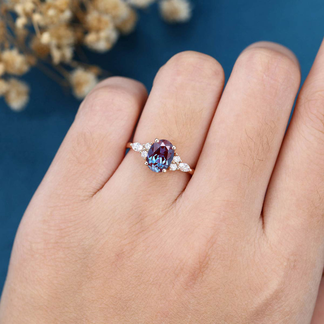 Oval cut Lab Alexandrite | Diamond Engagement ring