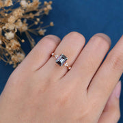 Emerald cut Alexandrite Cluster Engagement Ring 