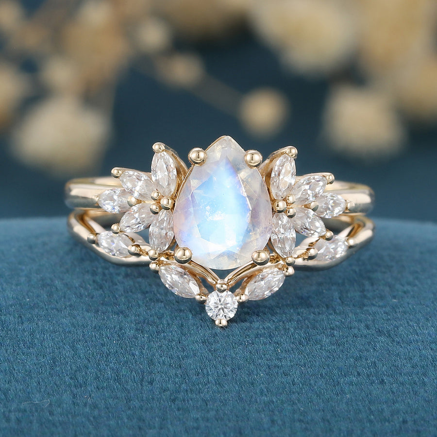 Pear cut Moonstone Wedding Bridal Set