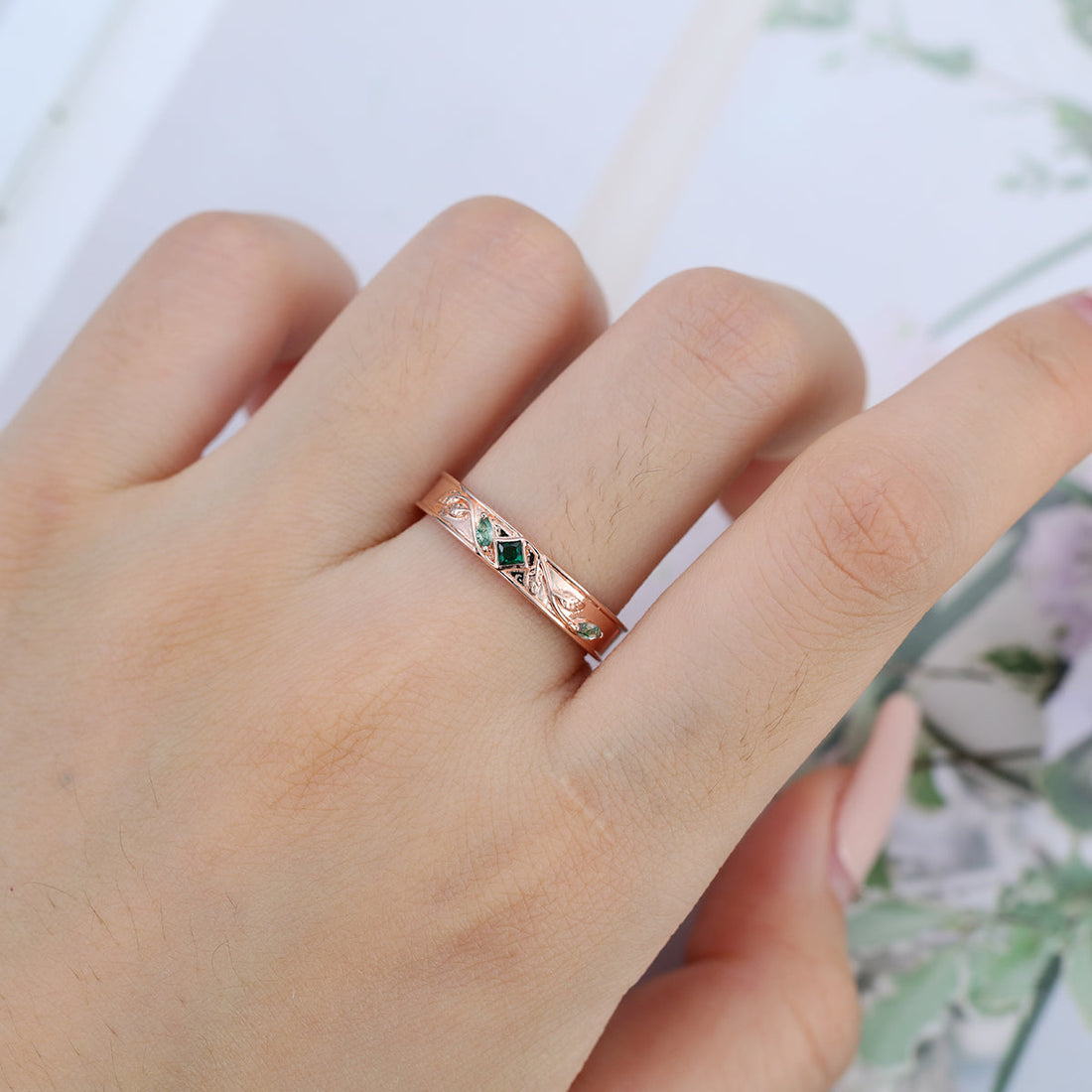 Nature Inspired Men's Diamonds Engagement Band | Solid gold Men Ring
