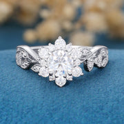 Vintage Round cut Moissanite Cluster Engagement Ring Set