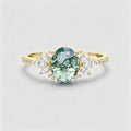 Oval Cut Natural Green Moss Agate Stone Cluster Engagement Rings