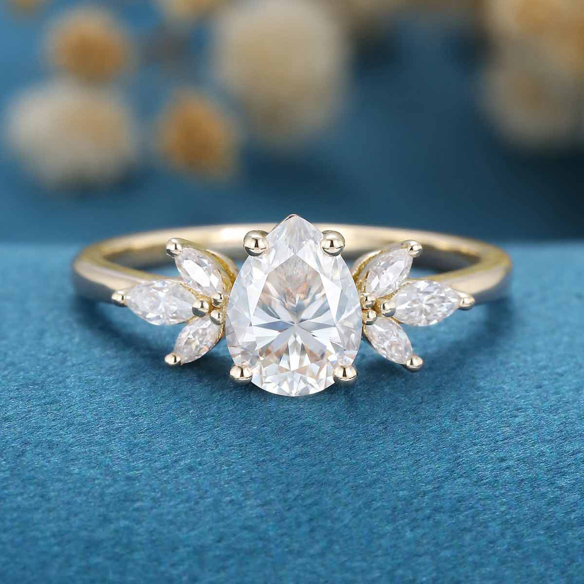 1.2Carat Pear cut Moissanite Cluster Engagement ring