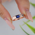 Unique Emerald cut Lab Sapphire Mens Wedding Band Promise Rings For Men