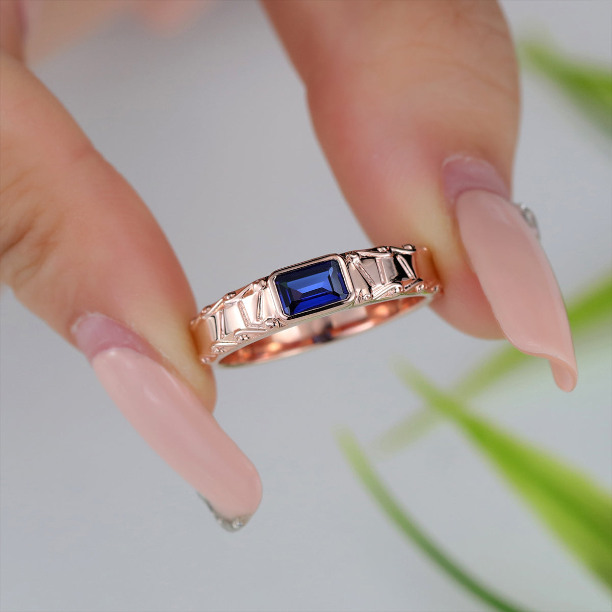 Unique Emerald cut Lab Sapphire Mens Wedding Band Promise Rings For Men