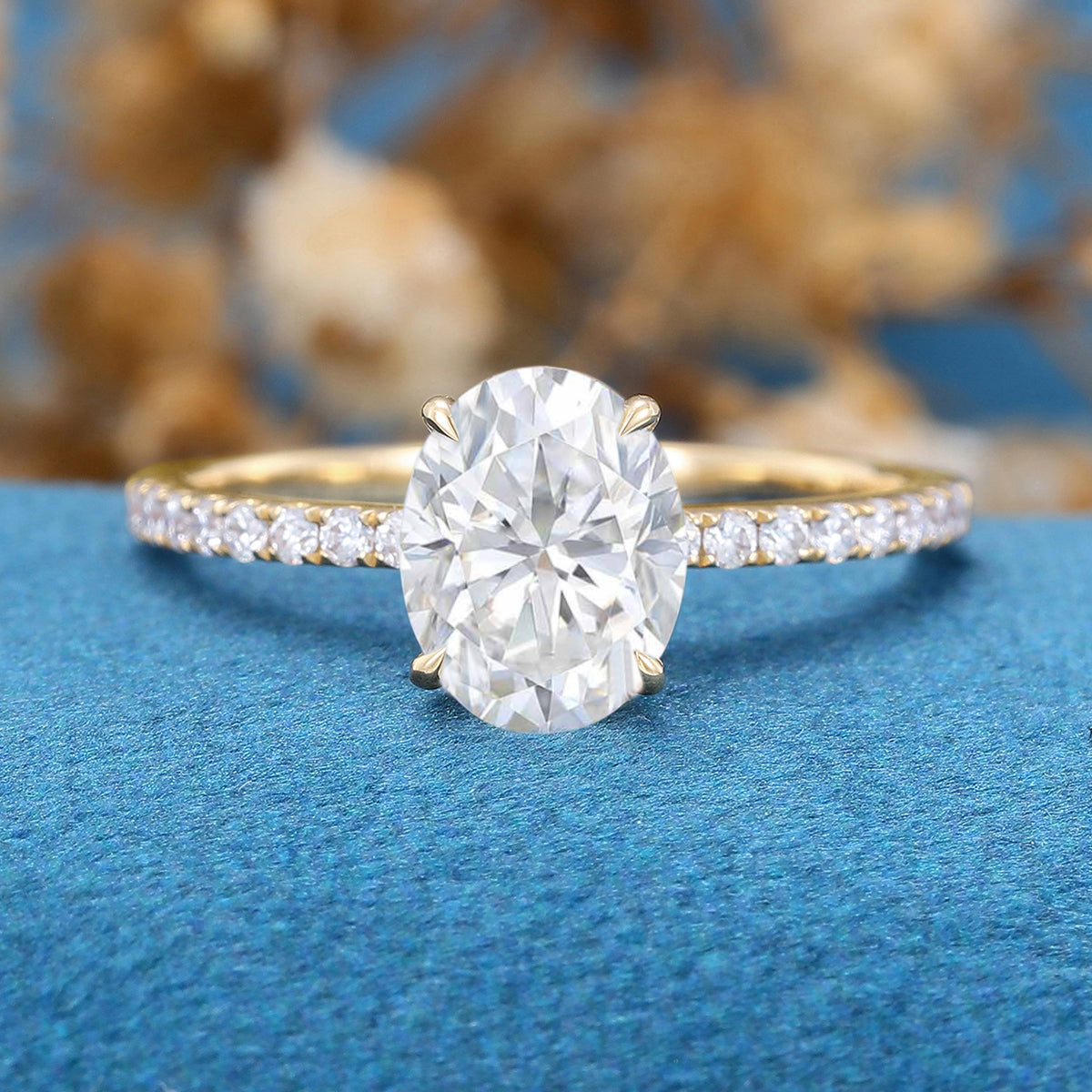 1.5Carat Oval cut Moissanite half eternity Engagement ring