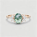 Oval Cut Natural Green Moss Agate Stone Cluster Engagement Rings