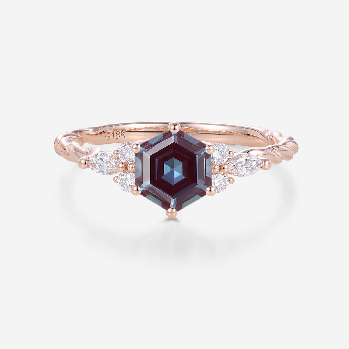 Hexagon cut Alexandrite Engagement ring