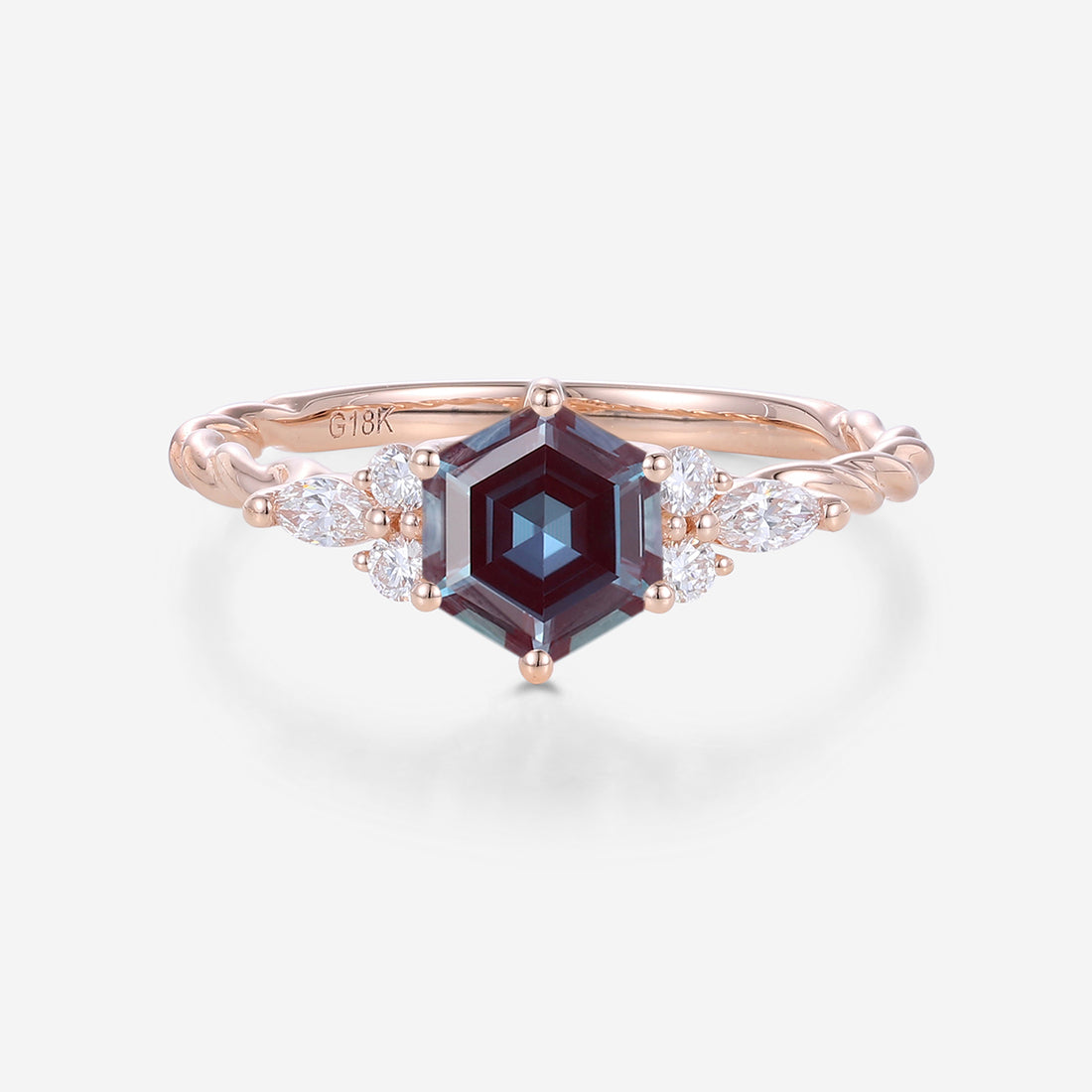 Hexagon cut Alexandrite Engagement ring