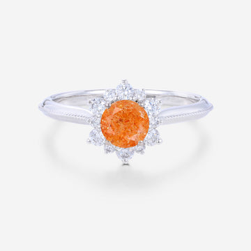 5mm Round cut Sunstone Flower Halo Engagement ring