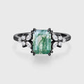 Natural Green Moss Agate Emerald cut cluster Engagement Ring