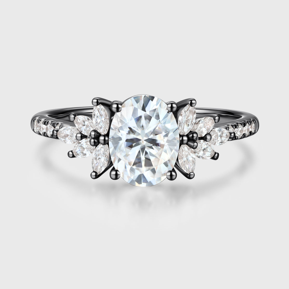 Oval cut Moissanite Cluster | Half Eternity Engagement ring