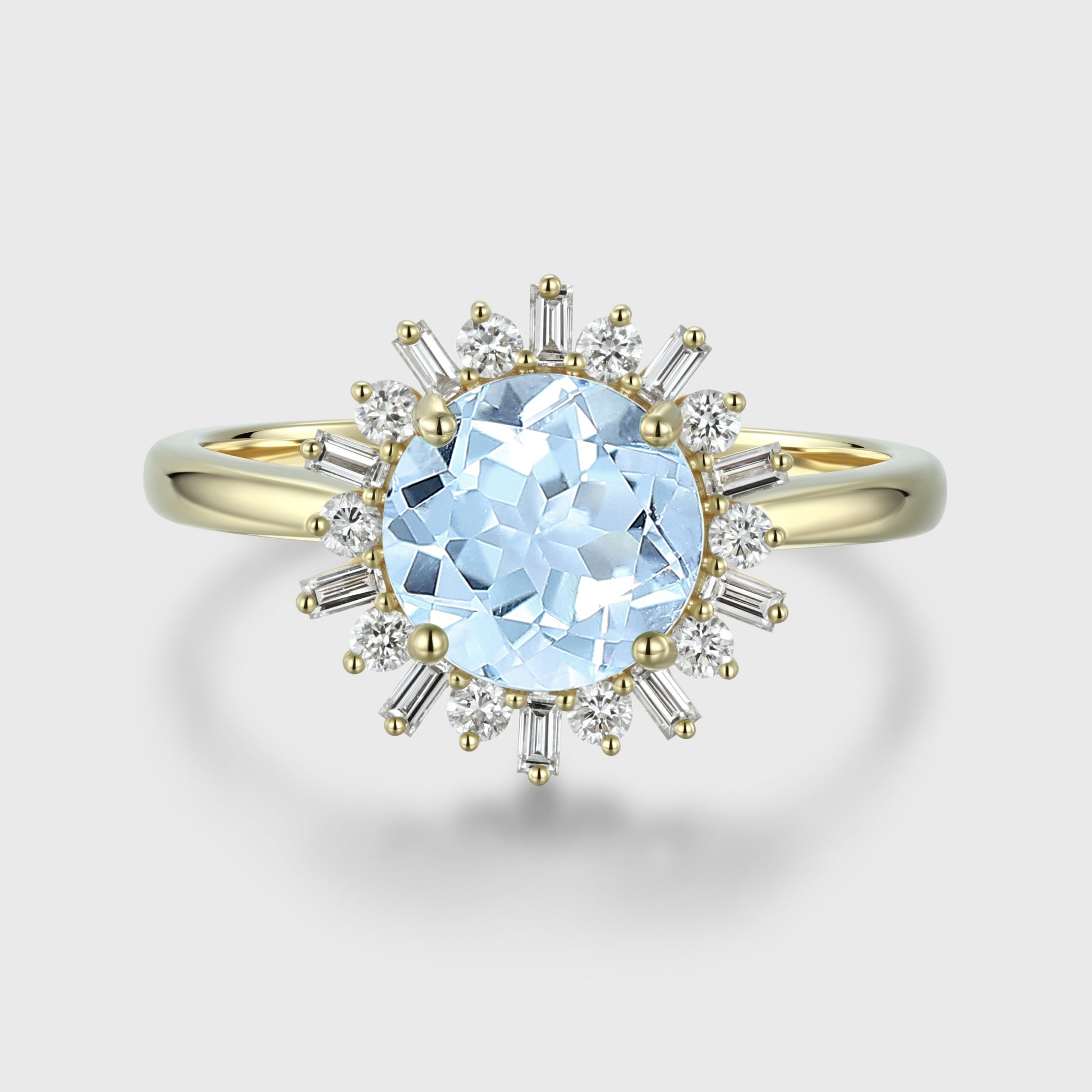 Round cut Aquamarine Halo Engagement Ring