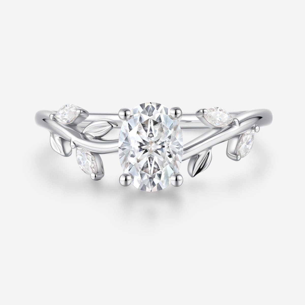 1.5 Carat Vintage Oval cut Moissanite leaf Engagement Ring