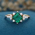 Princess cut Lab grown Emerald Solid Gold Engagement Ring