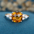 Square cut Citrine Solid Gold Engagement Ring