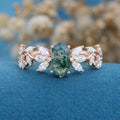 Long Hexagon cut Moss Agate Gold Engagement Ring