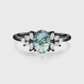 1.3 Carat Natural Green Moss Agate Oval cut cluster Engagement Ring