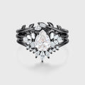 3PCS 1.2 Carat Pear Moissanite Cluster Engagement ring Bridal Set