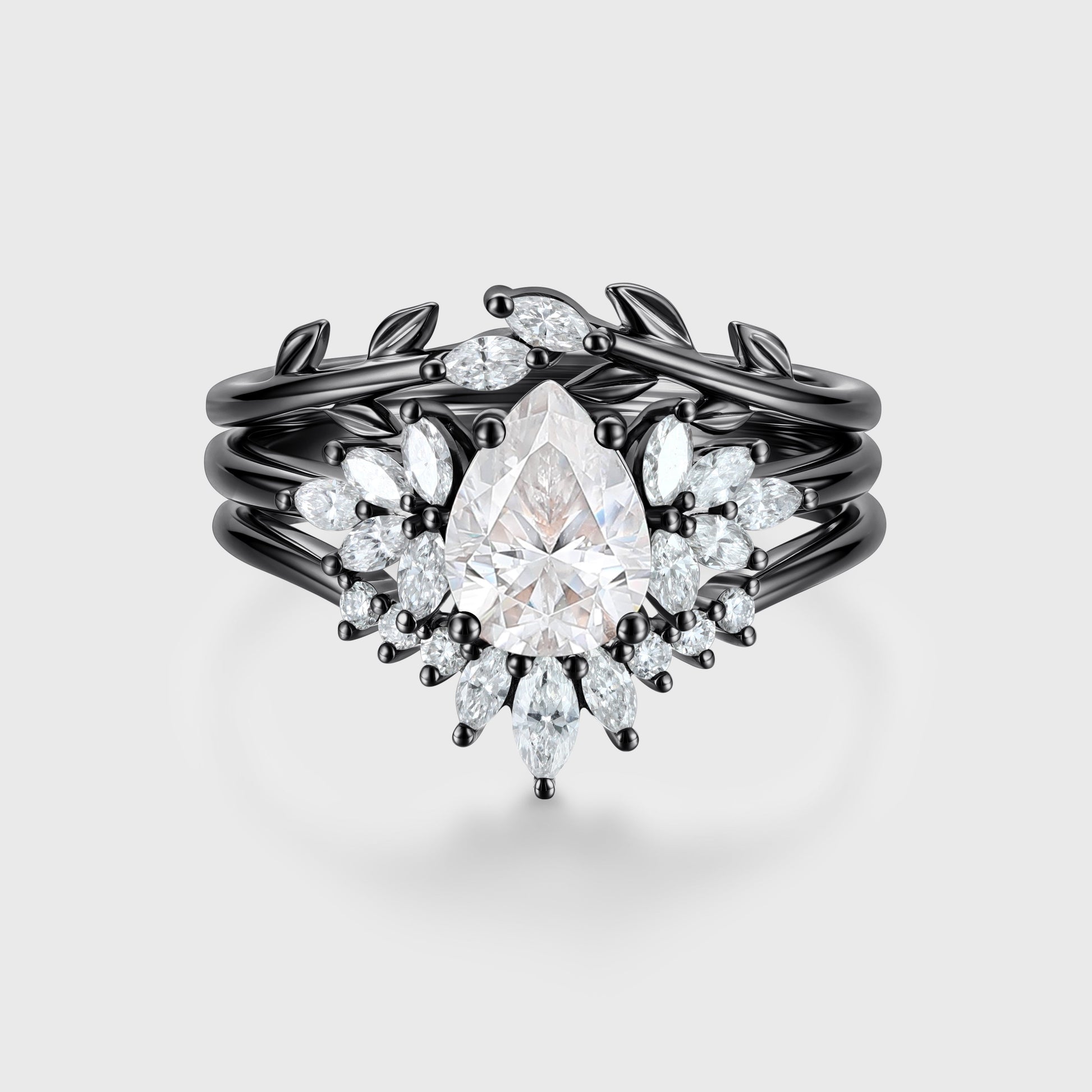 3PCS 1.2 Carat Pear Moissanite Cluster Engagement ring Bridal Set