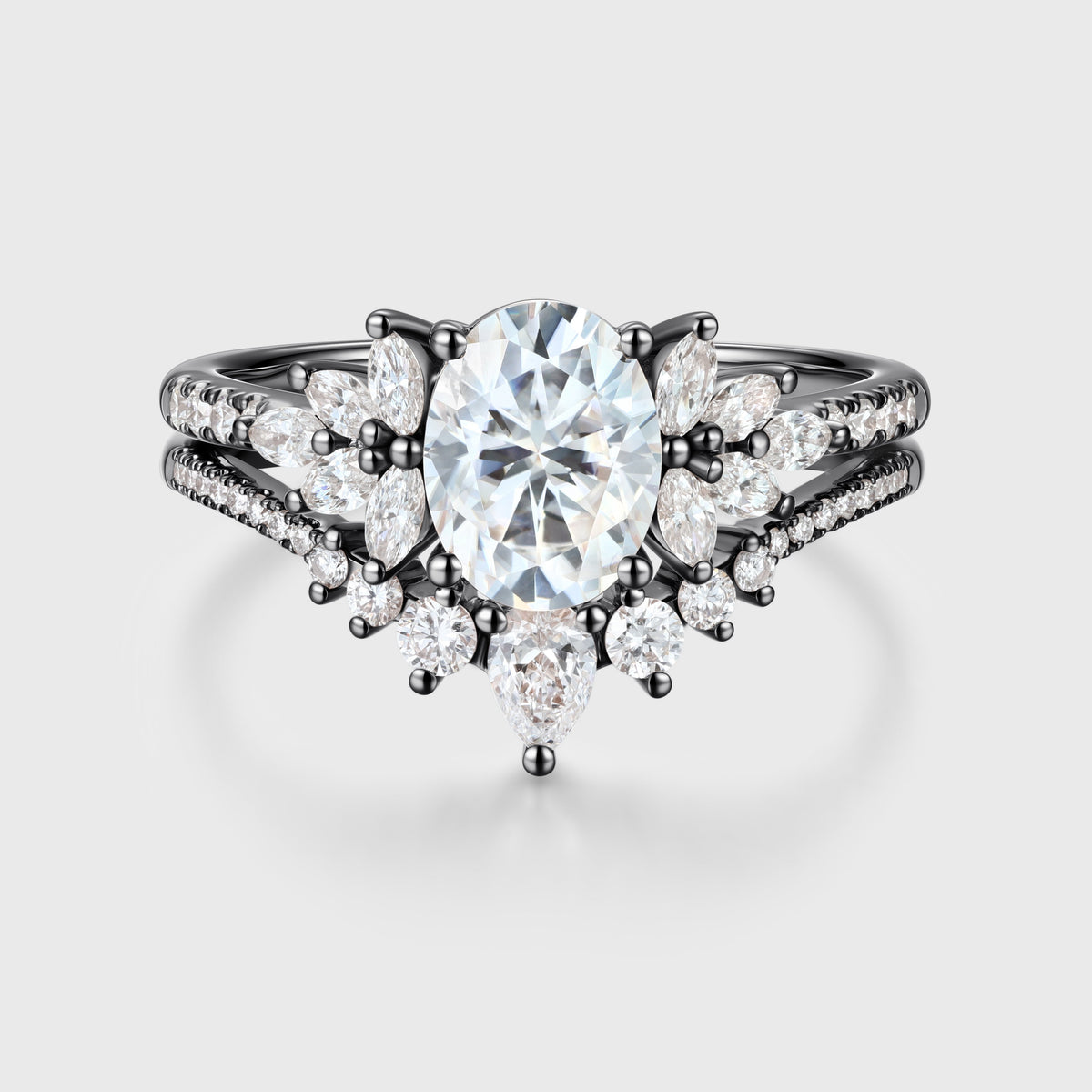 Oval cut Cluster Moissanite engagement ring set vintage