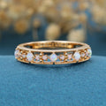 Retro Round Opal Half Eternity Wedding Band