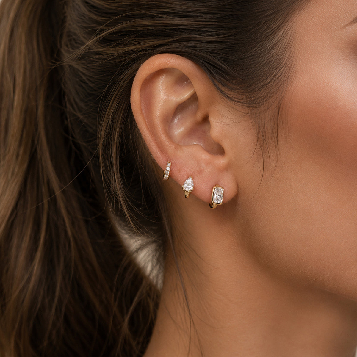 Emerald cut Lab grown Diamonds Hoop Earrings Set