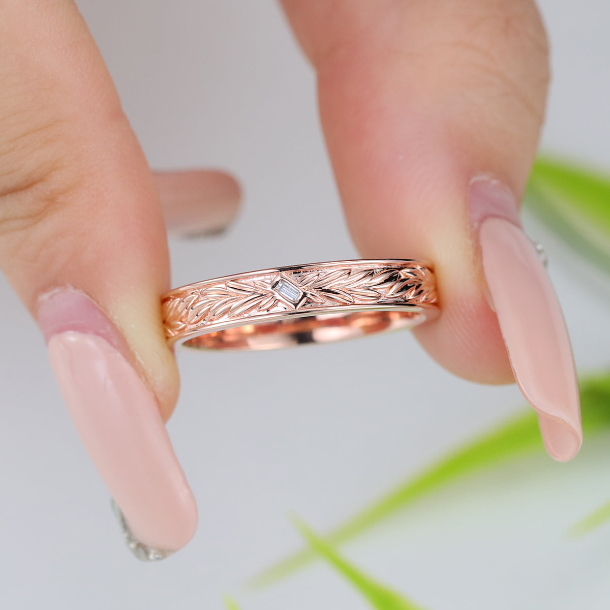 Nature Inspired Men's Diamonds Engagement Band | Solid gold Men Ring