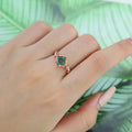 Nature Inspired Princess cut Moss Agate Damonds Leaf Gold Engagement Ring