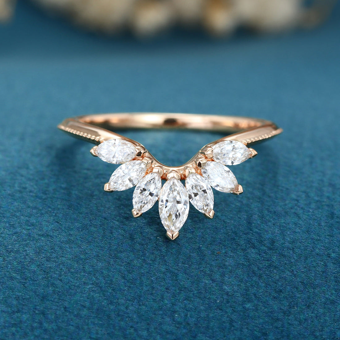 Marquise cut Moissanite Curved Wedding Band