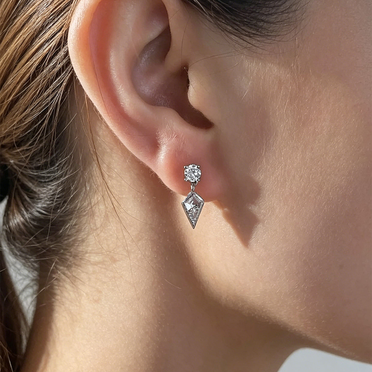 Kite cut Lab grown Diamonds Minimalist Drop Earrings Set