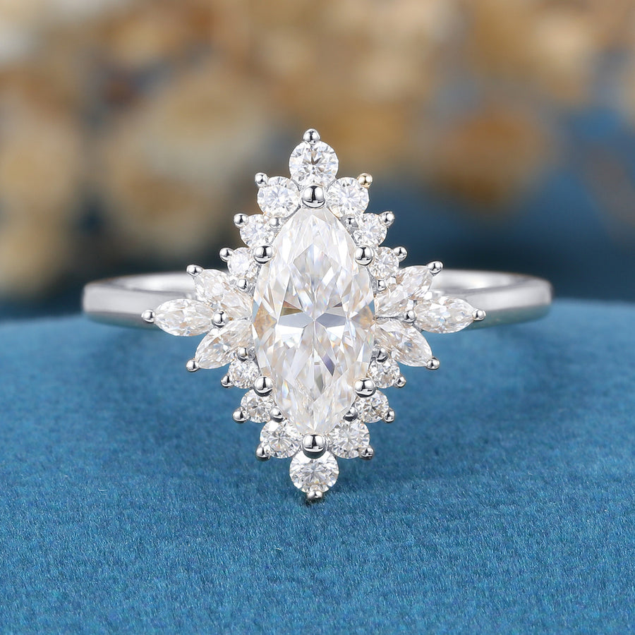 Marquise cut Moissanite Matching Gold Engagement Ring