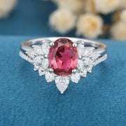 Oval cut Tourmaline Cluster Engagement ring Bridal Set