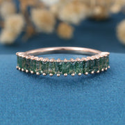 Baguette Moss Agate Half Eternity Wedding Band