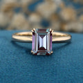 Emerald cut Lab Alexandrite Solid Gold Engagement Ring