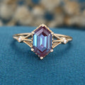 Hexagon cut Lab Alexandrite Solid Gold Engagement Ring