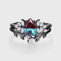 Pear cut Lab Alexandrite Engagement ring Bridal Set